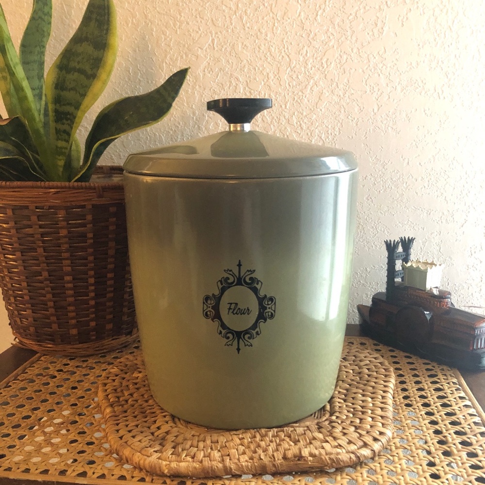 Avocado Green Aluminum Flour Canister by West Bend Circa 60s/70s